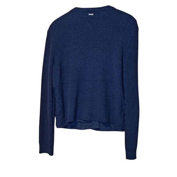 Tommy Hilfiger Sweater Jacket Womens Large Blue Quilted Moto Asym Zip Pockets - Picture 2 of 15